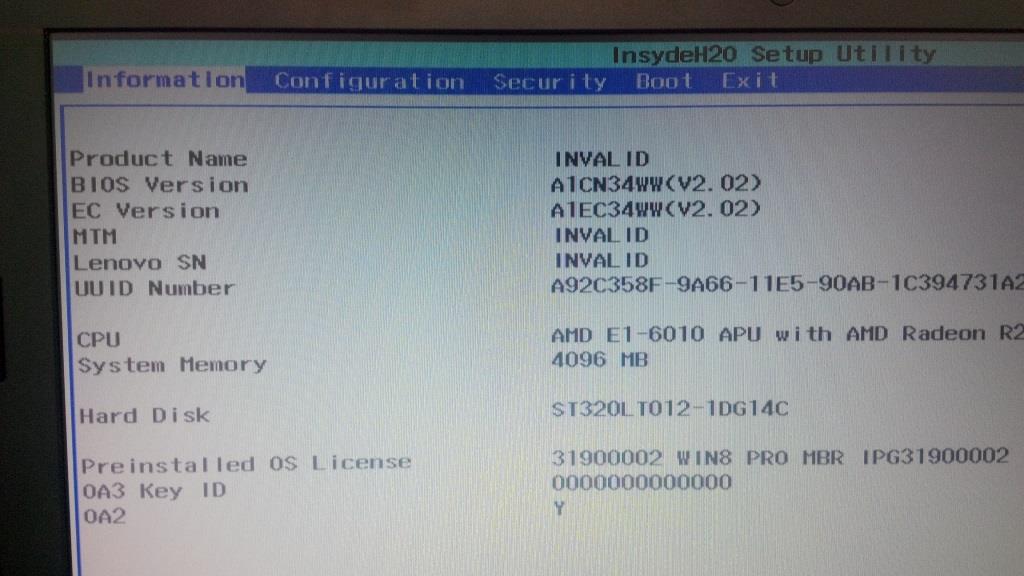how to update serial number in bios lenovo ideapad 310